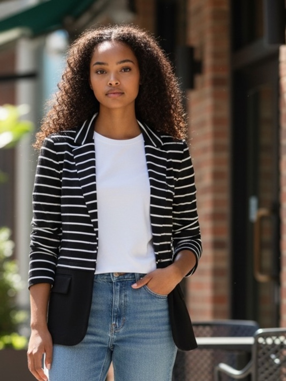 Grace Elements Blue and White Striped Blazer Jacket
